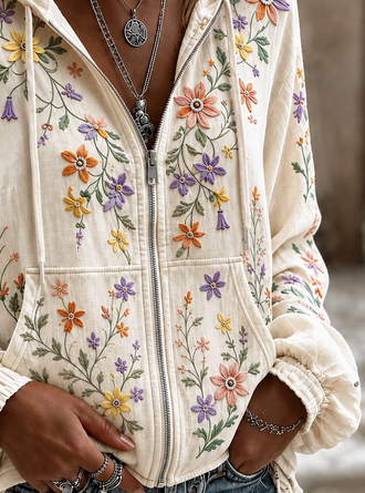 Casual Floral Hoodie Long Sleeve Hoodie - Image 3