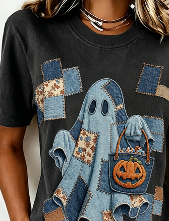 Casual Halloween Crew Neck Short Sleeve T-shirt - Image 3