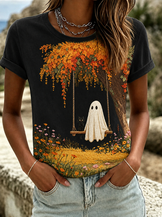 Casual Cat Crew Neck Short Sleeve T-shirt - Image 2