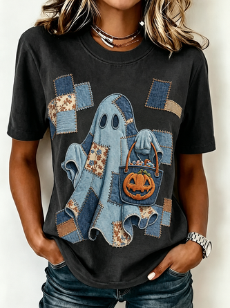 Casual Halloween Crew Neck Short Sleeve T-shirt