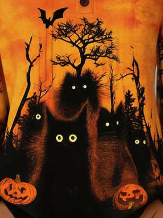 Casual Cat Henley Collar Long Sleeve Sweatshirt - Image 3