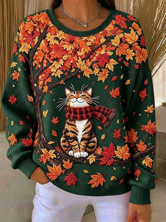 Casual Cat Crew Neck Long Sleeve Sweatshirt 5 Casual Cat Crew Neck Long Sleeve Sweatshirt - Image 5
