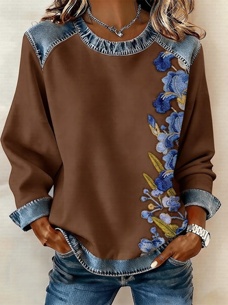 Vintage Crew Neck Floral Sweatshirt Printing - Image 2