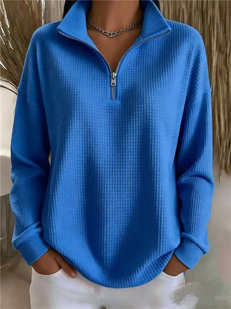 Casual Plain Half Open Collar Long Sleeve Sweatshirt - Image 4