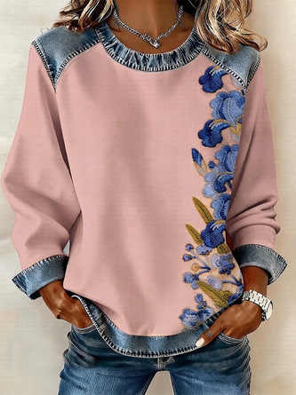 Vintage Crew Neck Floral Sweatshirt Printing - Image 3