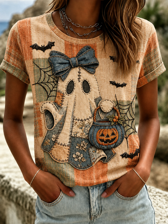 Casual Halloween Crew Neck Short Sleeve T-shirt - Image 4