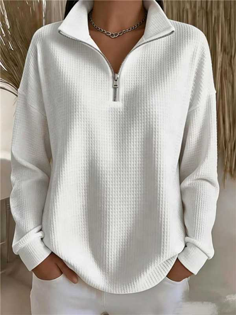 Casual Plain Half Open Collar Long Sleeve Sweatshirt - Image 2