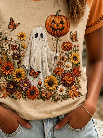 Casual Floral Crew Neck Short Sleeve T-shirt - Image 3