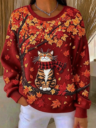 Casual Cat Crew Neck Long Sleeve Sweatshirt 4 Casual Cat Crew Neck Long Sleeve Sweatshirt - Image 4