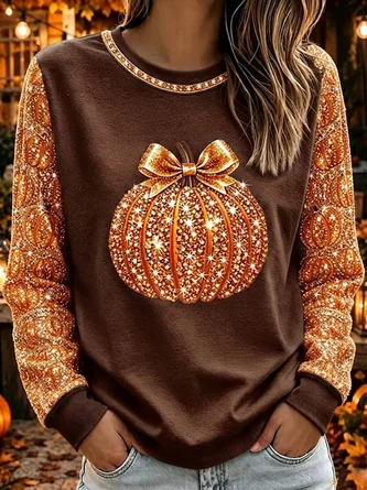 Casual Halloween (pumpkin) Crew Neck Long Sleeve Sweatshirt - Image 2