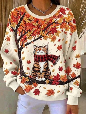 Casual Cat Crew Neck Long Sleeve Sweatshirt 3 Casual Cat Crew Neck Long Sleeve Sweatshirt - Image 3