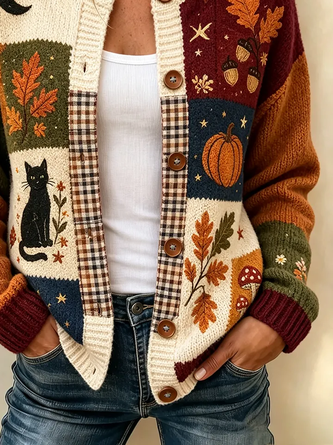 Women Cat Long Sleeve Comfy Vintage Printing Cardigan - Image 3