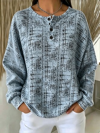 Casual Henley Collar Geometric Sweatshirt - Image 2