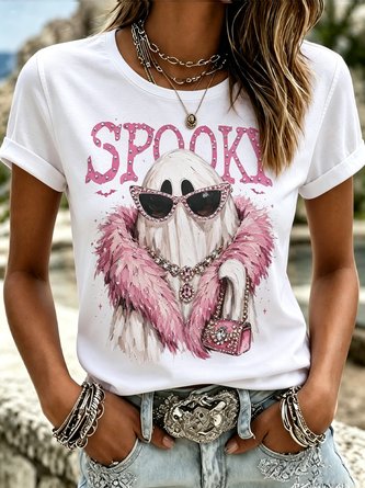 Casual Halloween Crew Neck Short Sleeve T-shirt