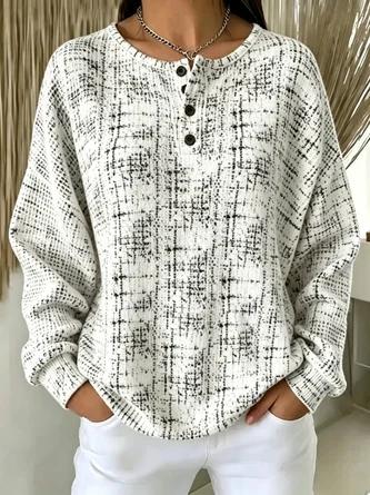 Casual Henley Collar Geometric Sweatshirt