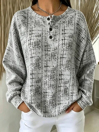 Casual Henley Collar Geometric Sweatshirt - Image 6
