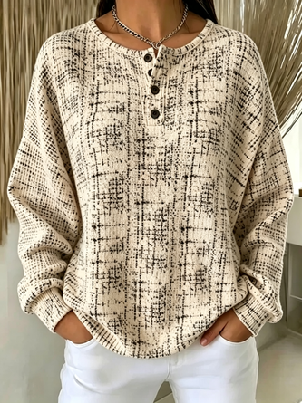 Casual Henley Collar Geometric Sweatshirt - Image 5