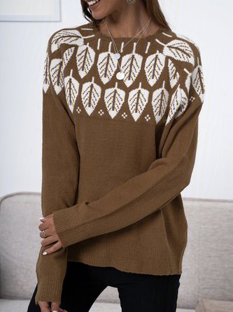 Printed Casual Crew Neck Tunic Sweater Knit Jumper