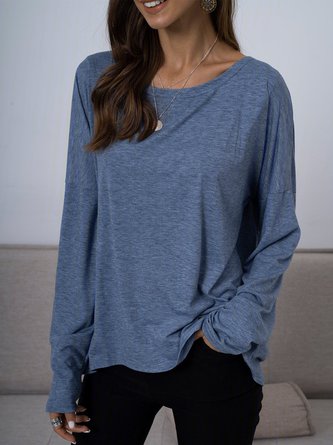 Solid Casual Long Sleeve Tunic T-Shirt