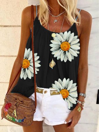 Casual Sleeveless Floral Printed Tank Top