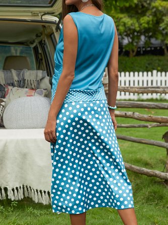 V Neck Polka Dots Vintage Knitting Dress