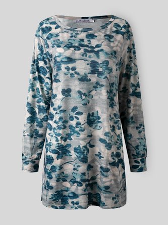 Casual Crew Neck Long Sleeve Floral T-shirt