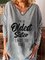 Casual Letter Loosen Notched Shirts & Tops