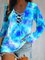Tie Dye V Neck Loosen Casual Lace-up Shirts & Tops