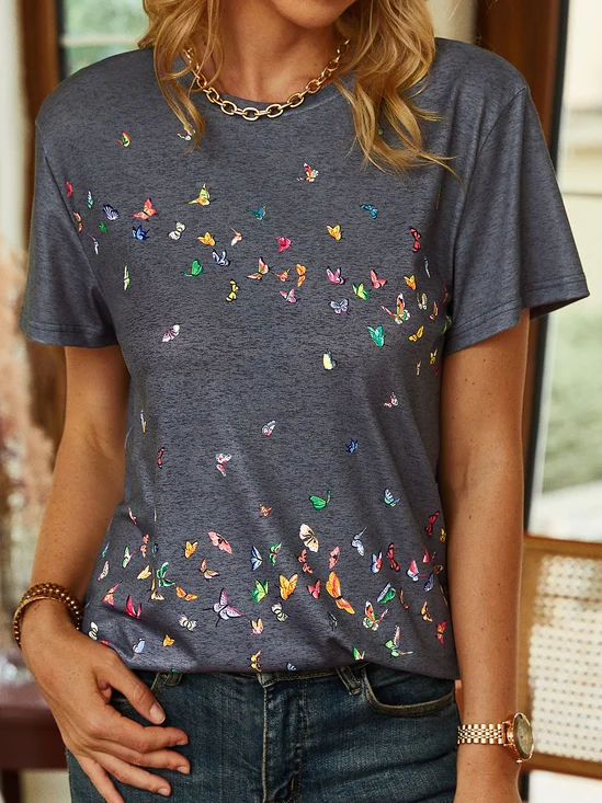 Butterfly Printed Short Sleeve T-Shirt