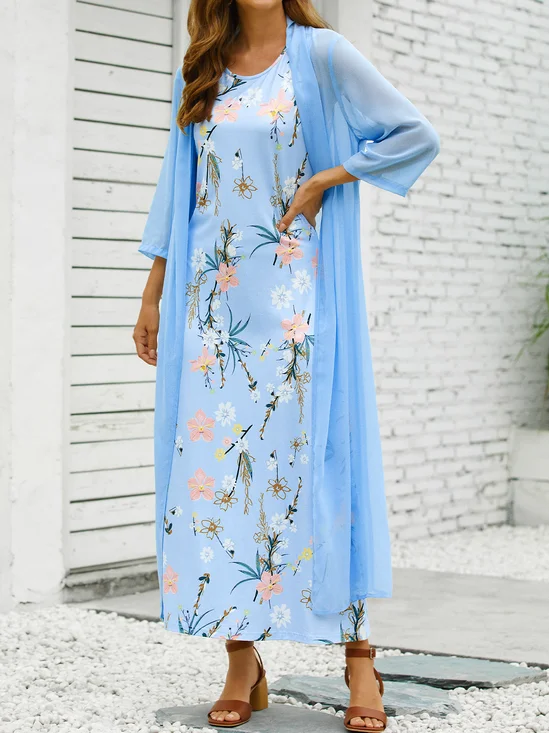 Floral Sweet Long Sleeve Woven Dress