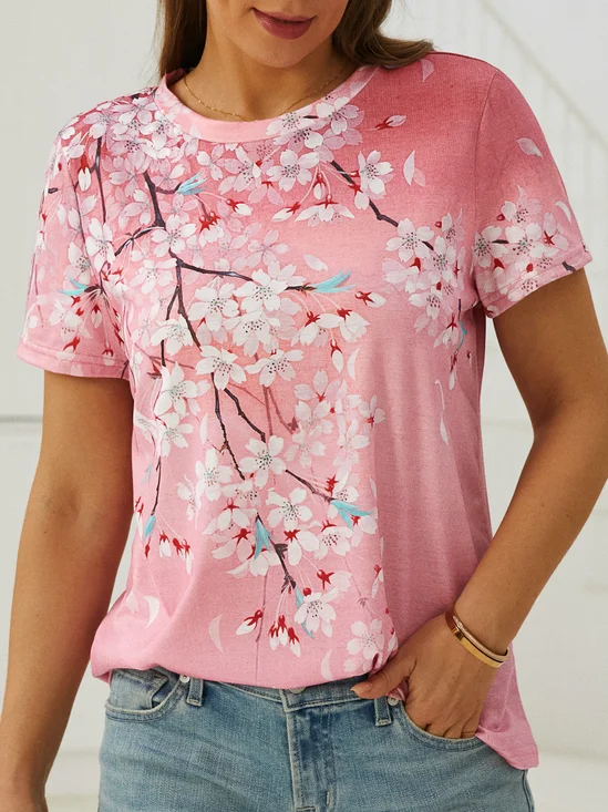 Floral Crew Neck Loose Casual T-Shirt