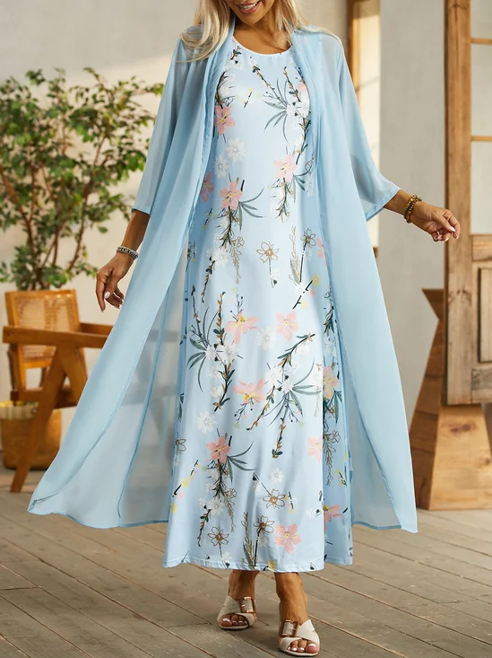 Floral Sweet Long Sleeve Woven Dress