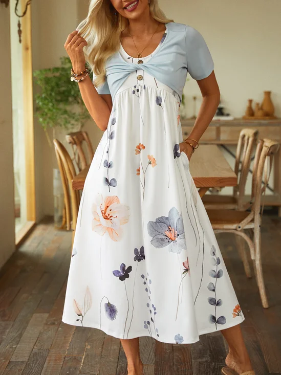 Casual Floral Short Sleeve Two-Piece Set