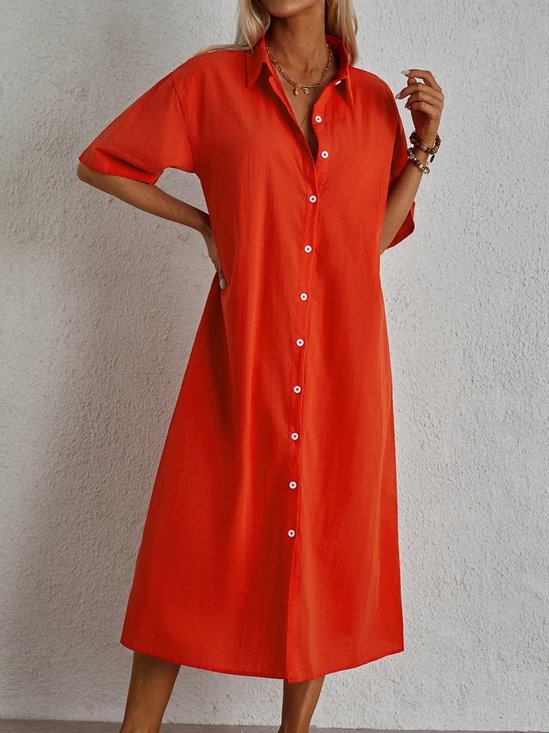 Loose Shirt Collar Casual Cotton Dress