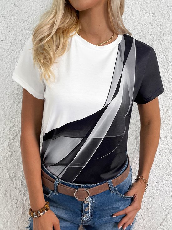 Loose Printing Color Block Casual T-Shirt