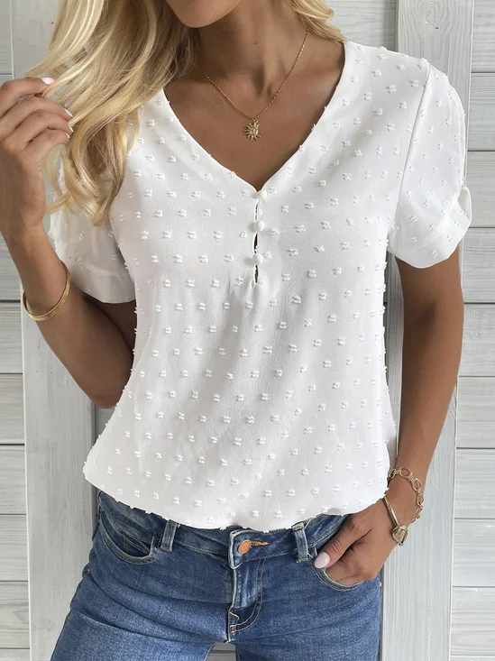 Casual Buckle Plain V Neck Shirt