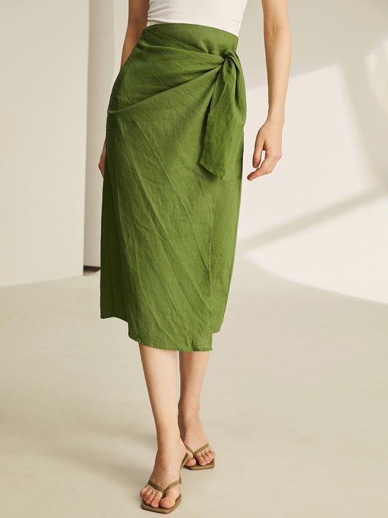 Elegant Plain A-Line Natural Maxi Skirt