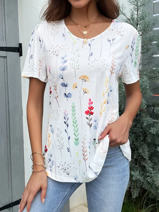 V Neck Casual Loose Floral Shirt