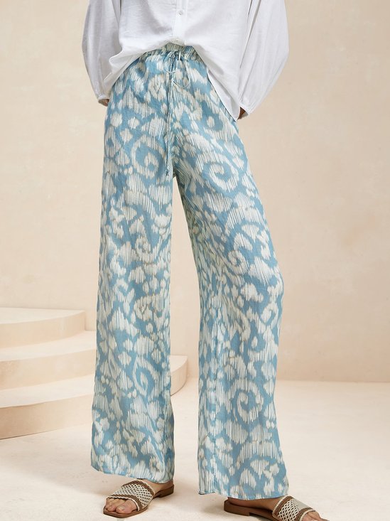 Casual Blue Floral Long Pant