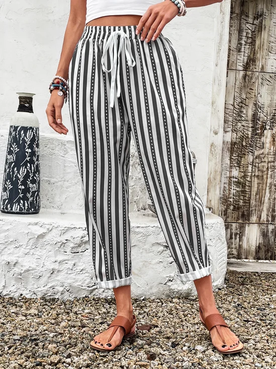 Casual Striped Long Pocket Stitching Pant