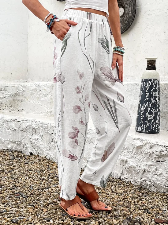 Casual Floral Long Pocket Stitching Pant
