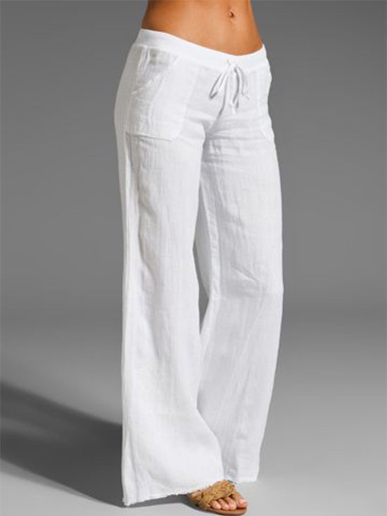 Women's Linen Casual Plain Baggy WIde Leg Long Pant