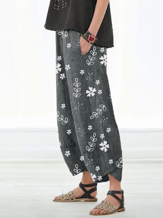 Casual Floral Print Cotton Pant With Pockets