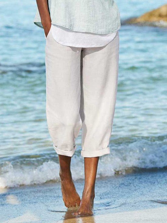 Loose Linen Cotton Solid Casual Pants