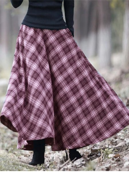 Daily Plaid Vintage Cotton-Blend Vintage Skirt