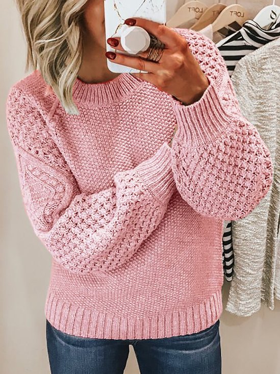 Women Knitted Solid Long Sleeve Comfy Casual Sweater