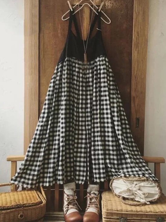Sleeveless Vintage Plaid Casual Dress