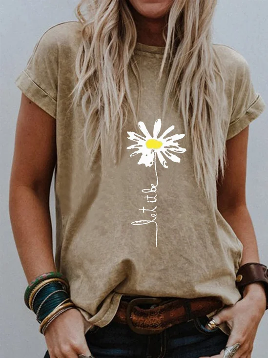 Short Sleeve Floral-Print Casual T-Shirt