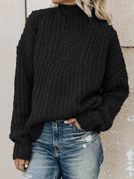 Women Long Sleeve Turtleneck Cotton-blend Tunic Sweater Knit Jumper