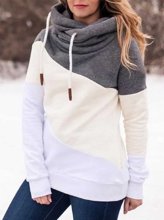 Solid Long Sleeve Paneled Hoodie Sweatshirt